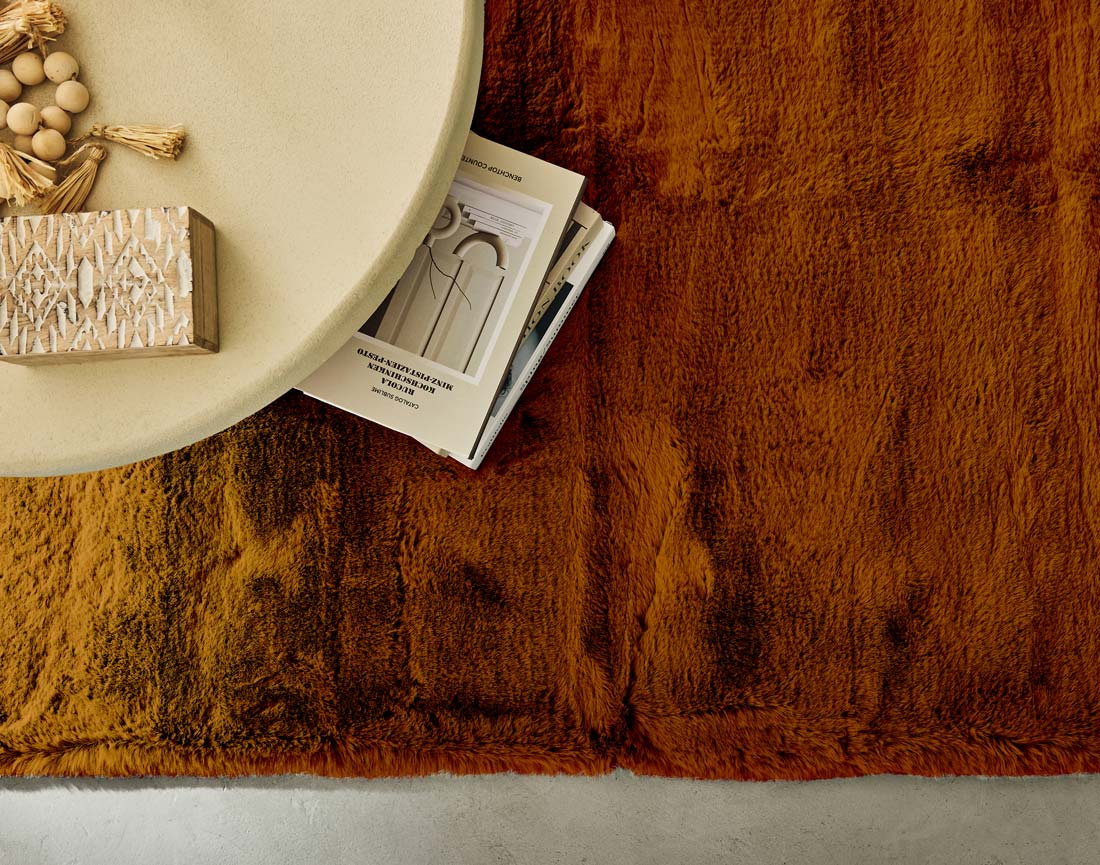 Tapis rectangulaire fausse fourrure orange Joy