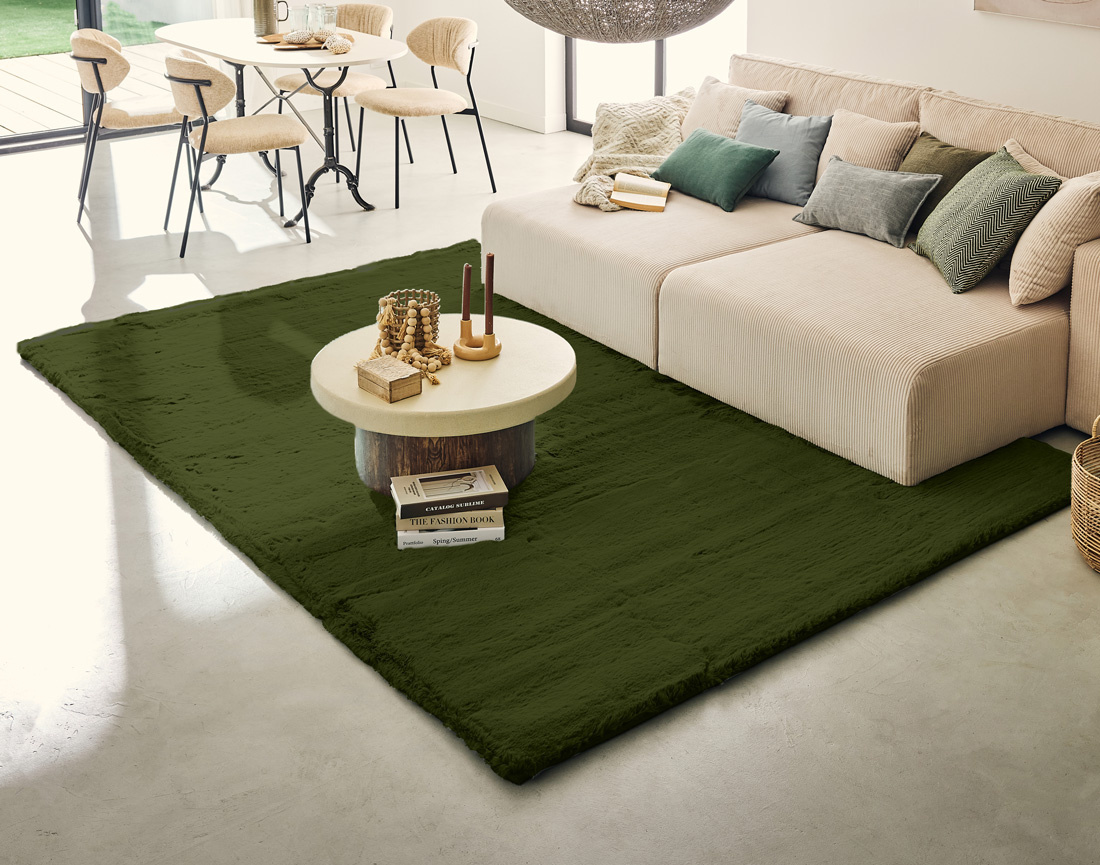 Tapis rectangulaire fausse fourrure vert Joy
