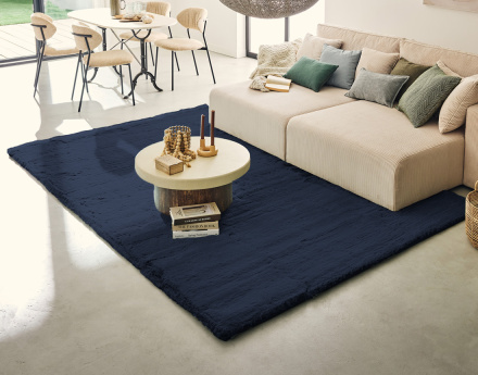 Tapis rectangulaire fausse fourrure bleu Joy