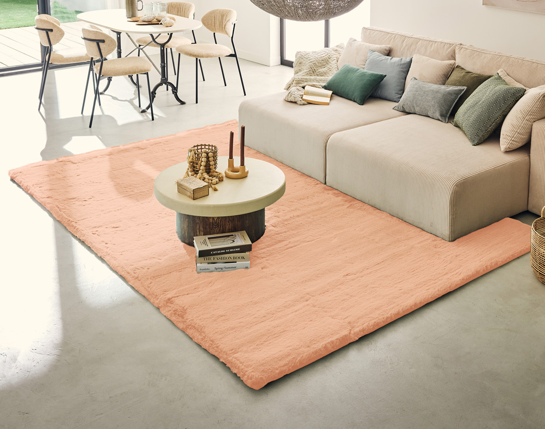 Tapis rectangulaire fausse fourrure corail Joy