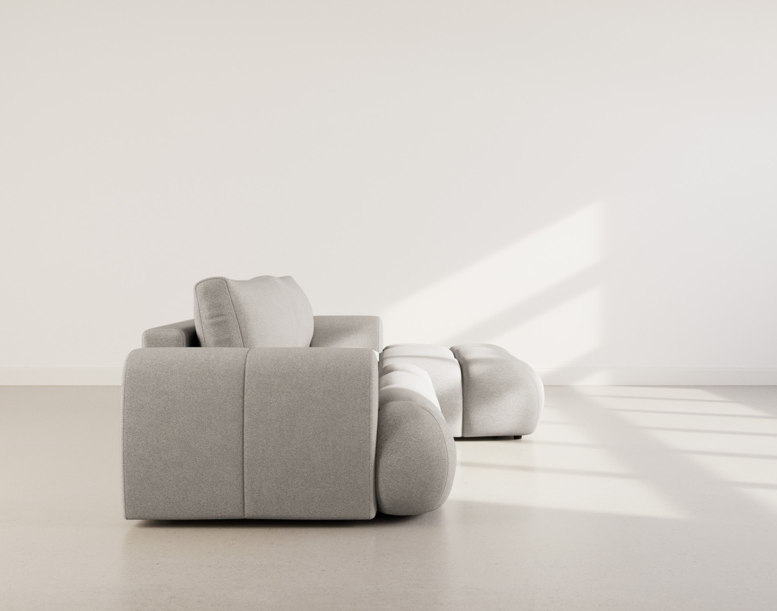 Canapé d'angle droit 4 places convertible avec coffre en tissu bouclette Yulin