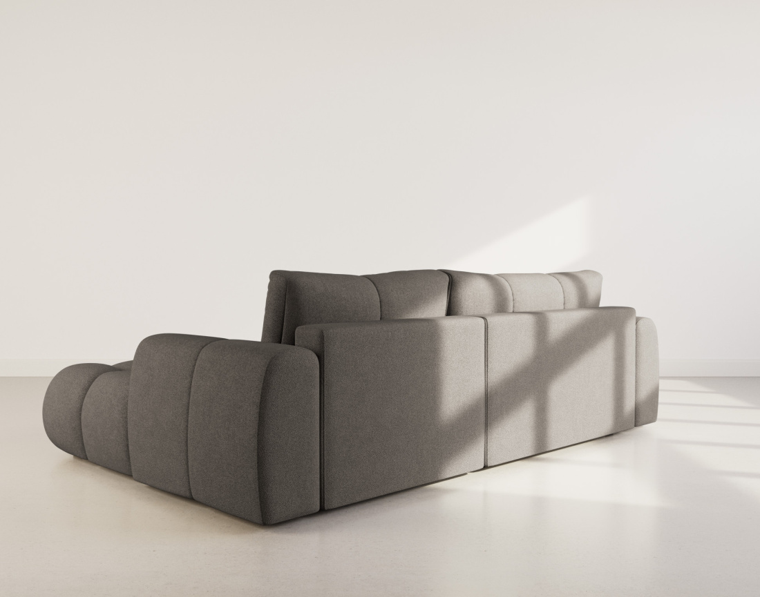 Canapé d'angle droit 4 places convertible avec coffre en tissu bouclette Yulin