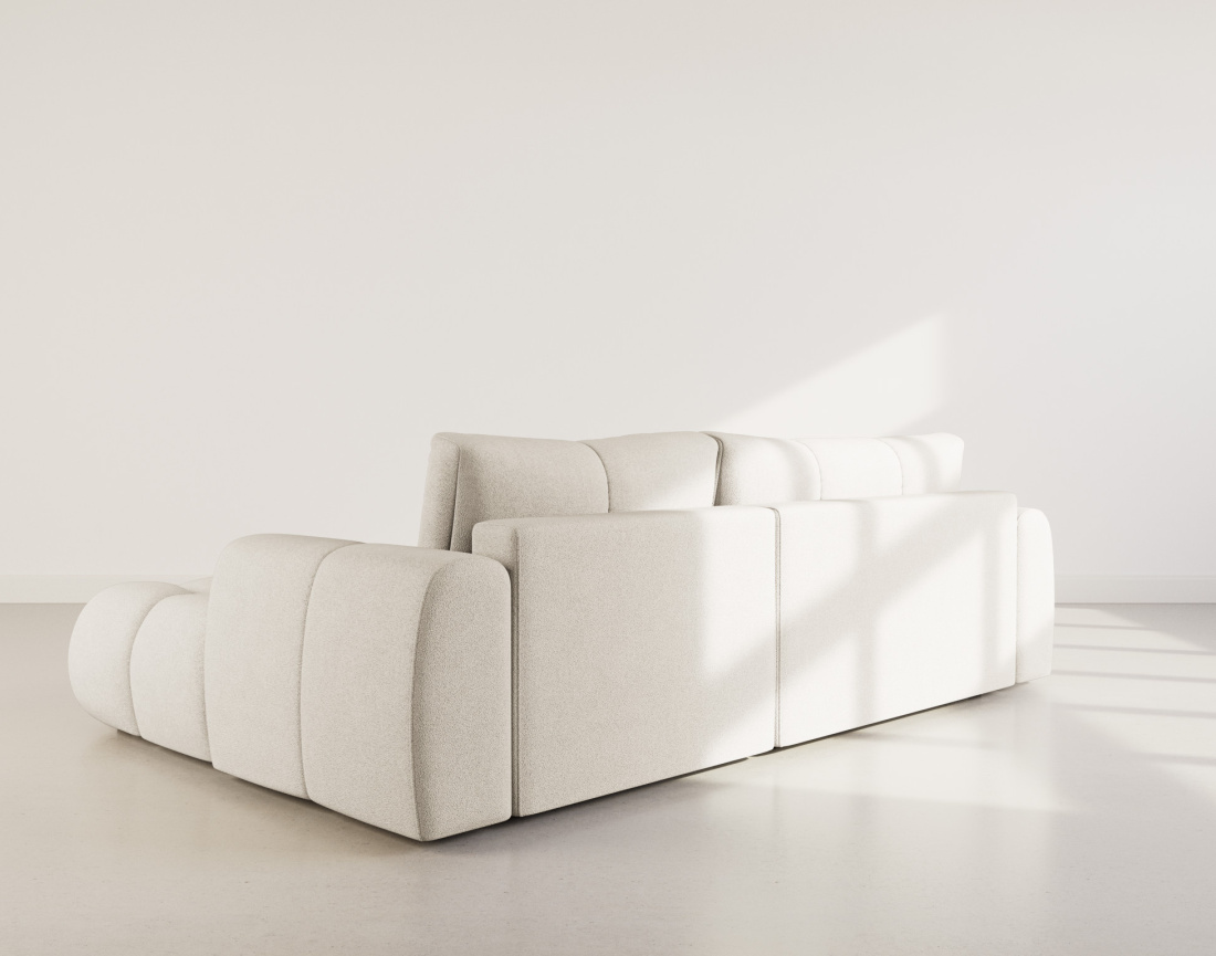 Canapé d'angle droit 4 places convertible avec coffre en tissu bouclette Yulin