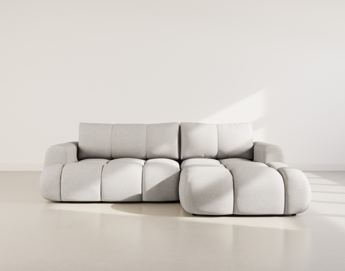 Canapé d'angle droit 4 places convertible avec coffre en tissu bouclette Yulin