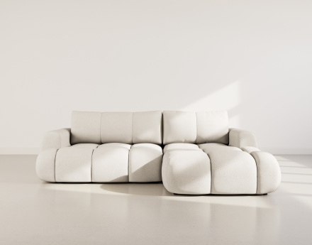 Canapé d'angle droit 4 places convertible avec coffre en tissu bouclette Yulin