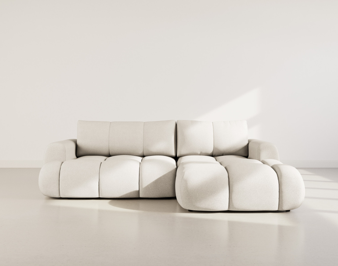 Canapé d'angle droit 4 places convertible avec coffre en tissu bouclette Yulin