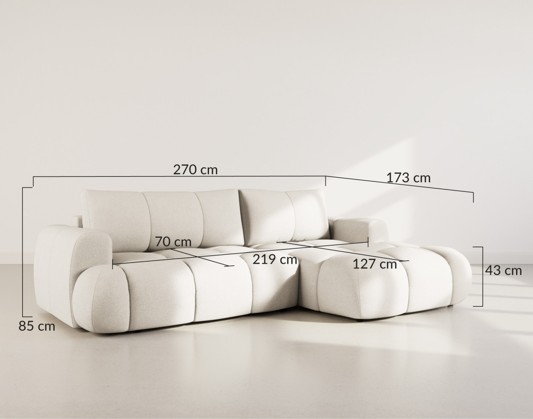 Canapé d'angle droit 4 places convertible avec coffre en tissu bouclette Yulin