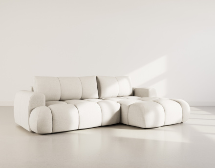 Canapé d'angle droit 4 places convertible avec coffre en tissu bouclette Yulin