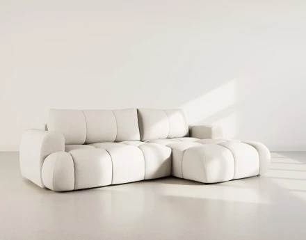 Canapé d'angle droit 4 places convertible avec coffre en tissu bouclette Yulin