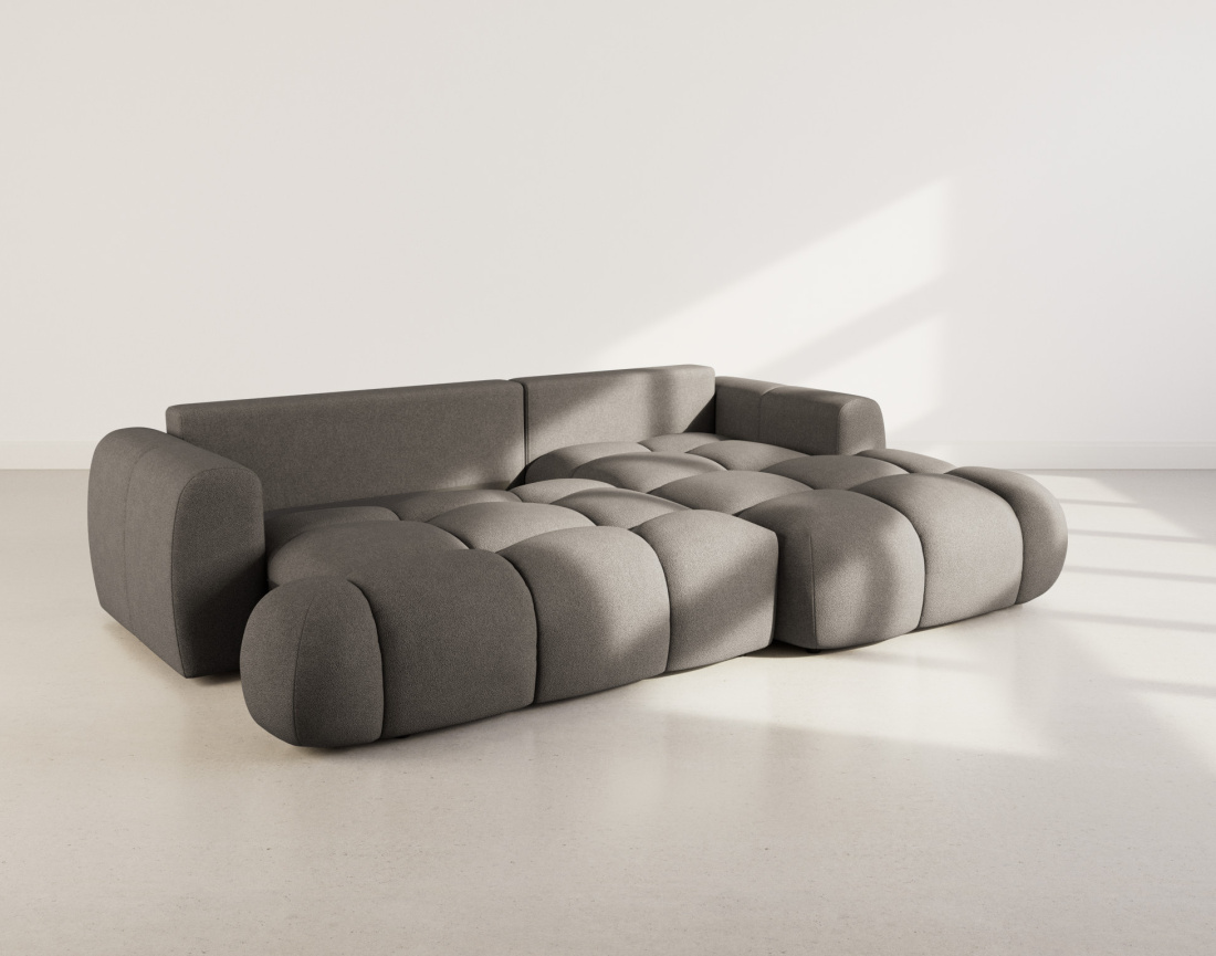 Canapé d'angle droit 4 places convertible avec coffre en tissu bouclette Yulin