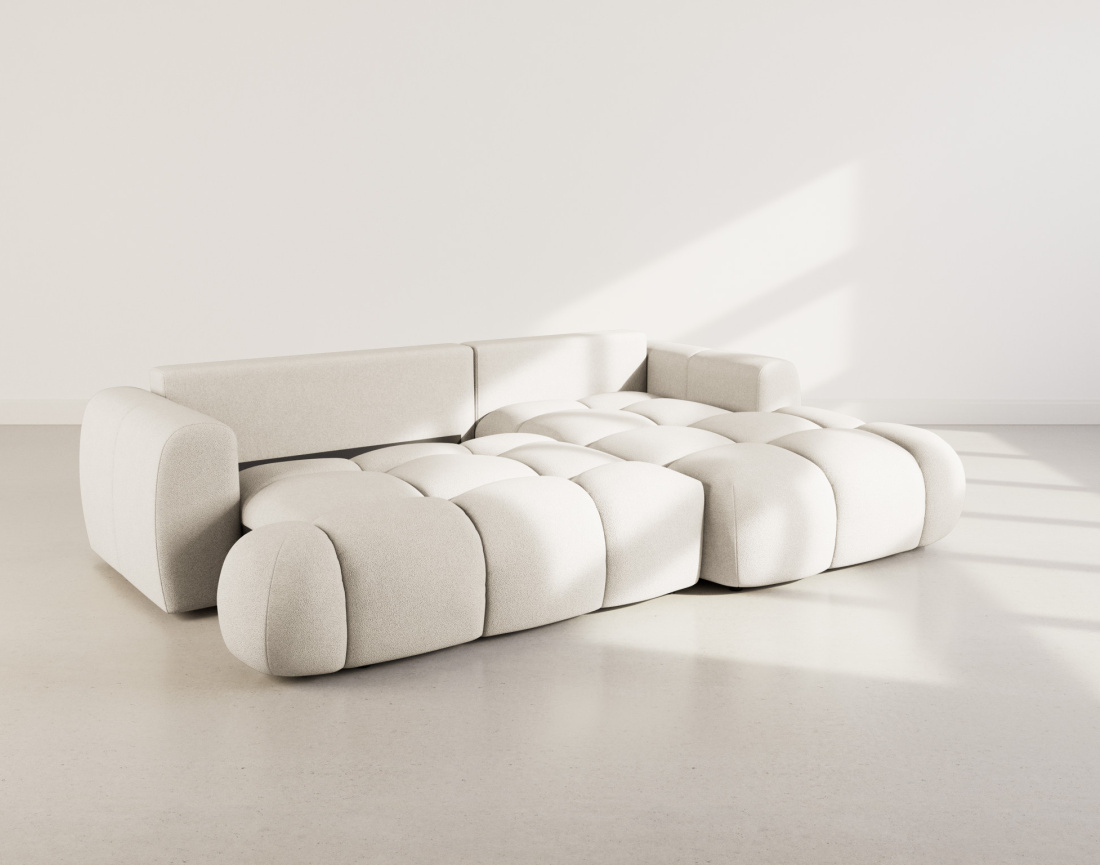 Canapé d'angle droit 4 places convertible avec coffre en tissu bouclette Yulin