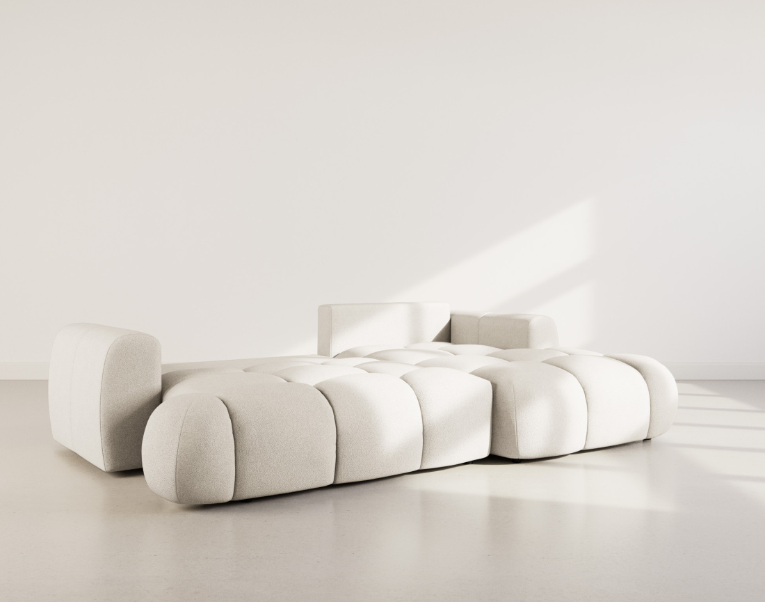 Canapé d'angle droit 4 places convertible avec coffre en tissu bouclette Yulin