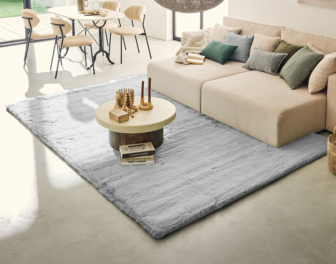 Tapis rectangulaire fausse fourrure gris Joy