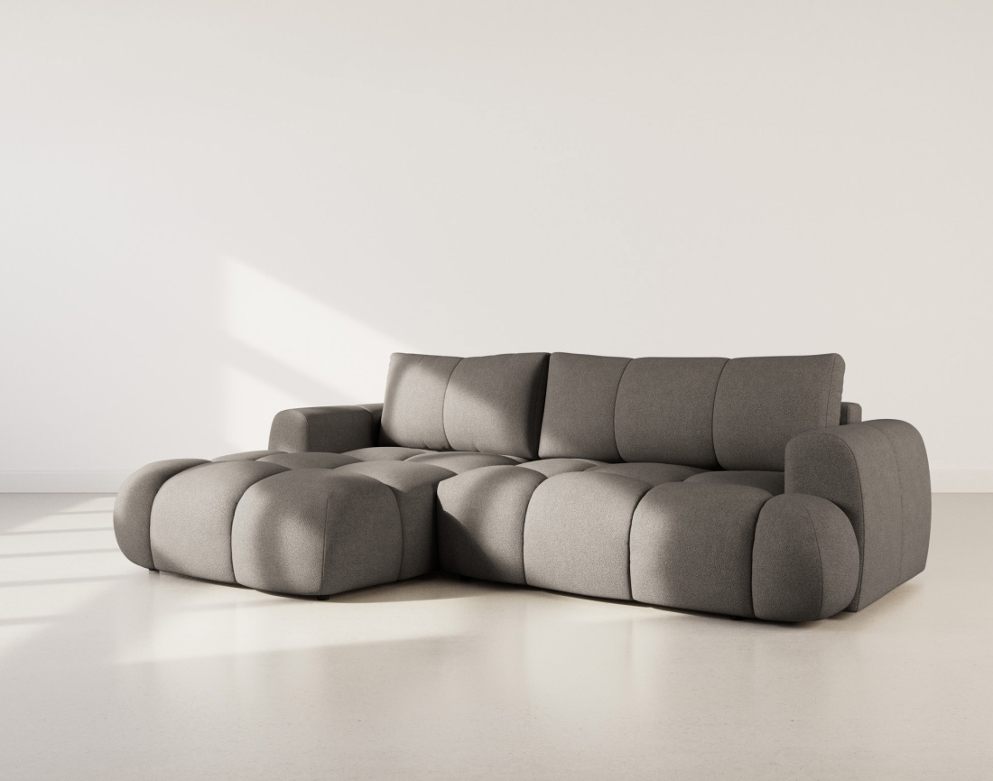 Canapé d'angle gauche 4 places convertible avec coffre en tissu bouclette Yulin