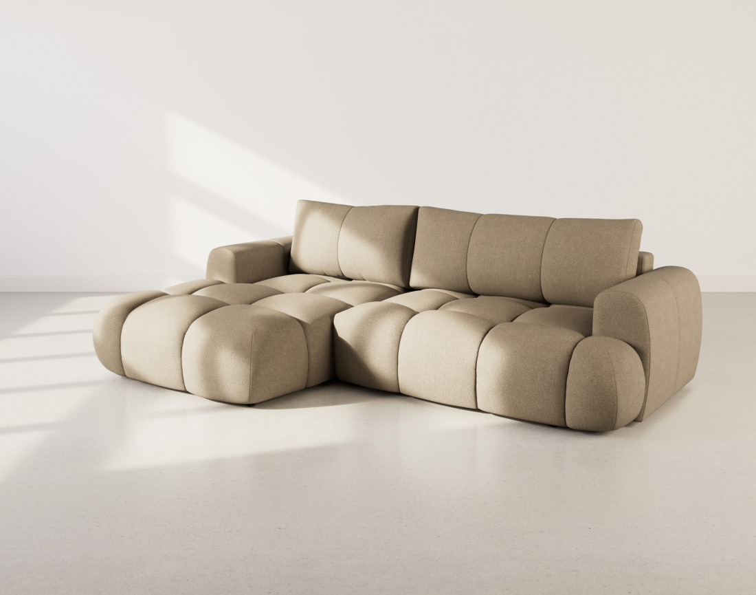 Canapé d'angle gauche 4 places convertible avec coffre en tissu bouclette Yulin