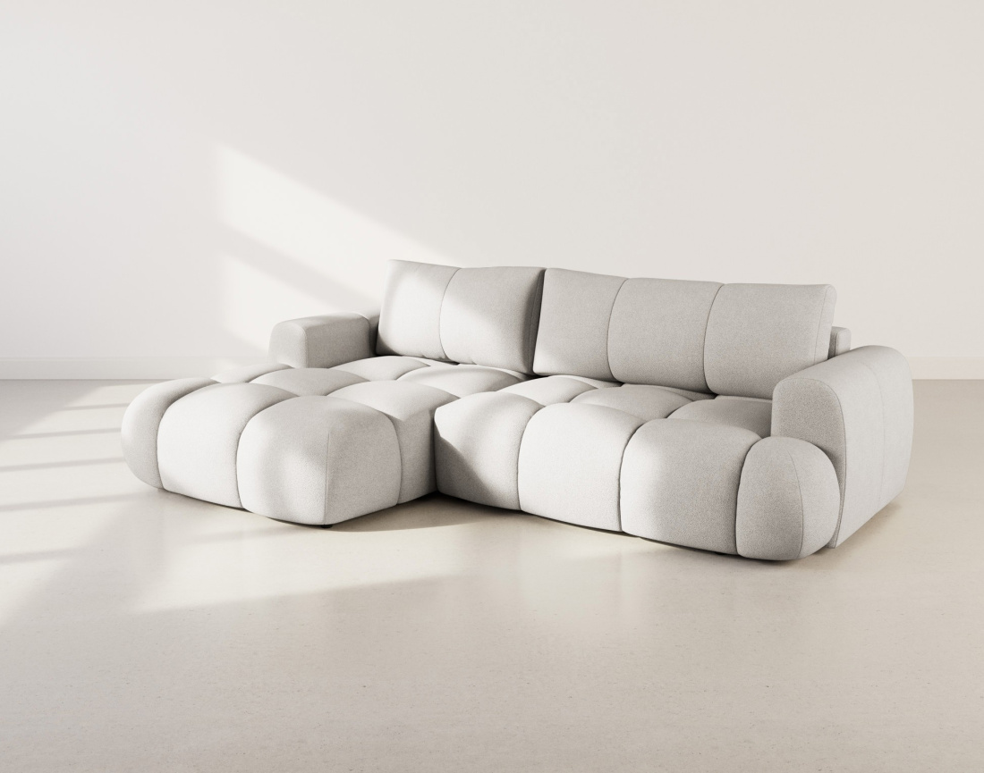 Canapé d'angle gauche 4 places convertible avec coffre en tissu bouclette Yulin