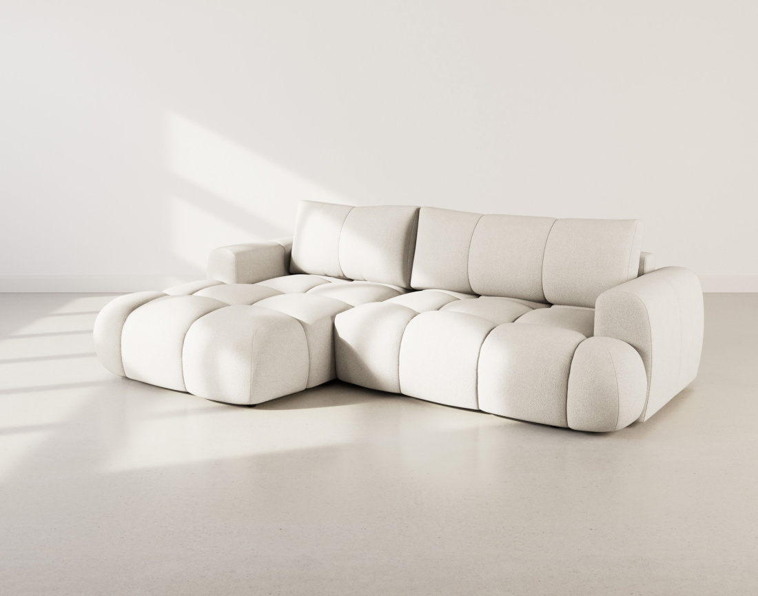 Canapé d'angle gauche 4 places convertible avec coffre en tissu bouclette Yulin