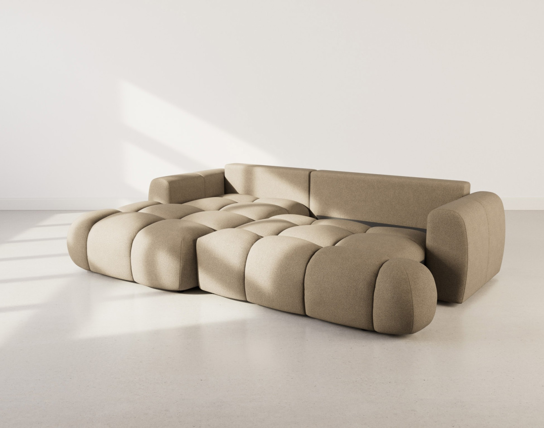 Canapé d'angle gauche 4 places convertible avec coffre en tissu bouclette Yulin