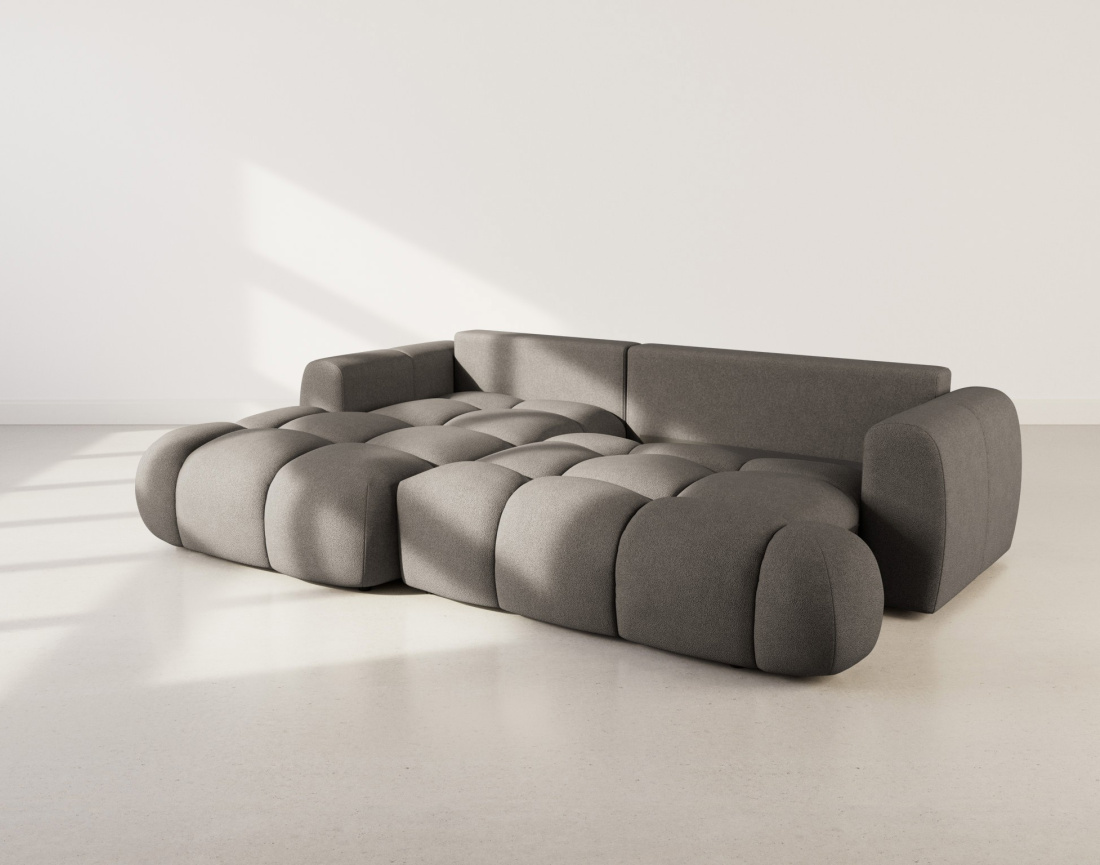 Canapé d'angle gauche 4 places convertible avec coffre en tissu bouclette Yulin