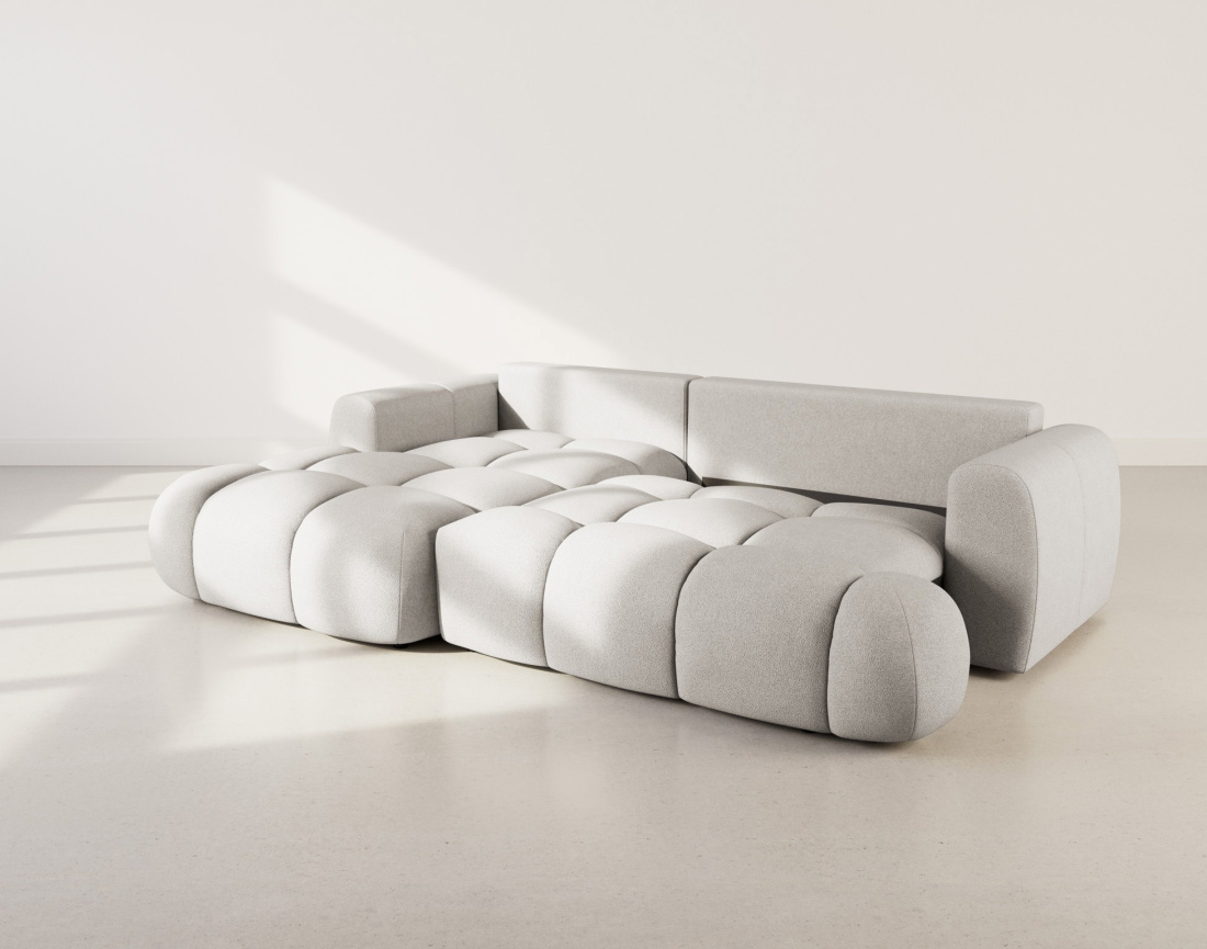 Canapé d'angle gauche 4 places convertible avec coffre en tissu bouclette Yulin