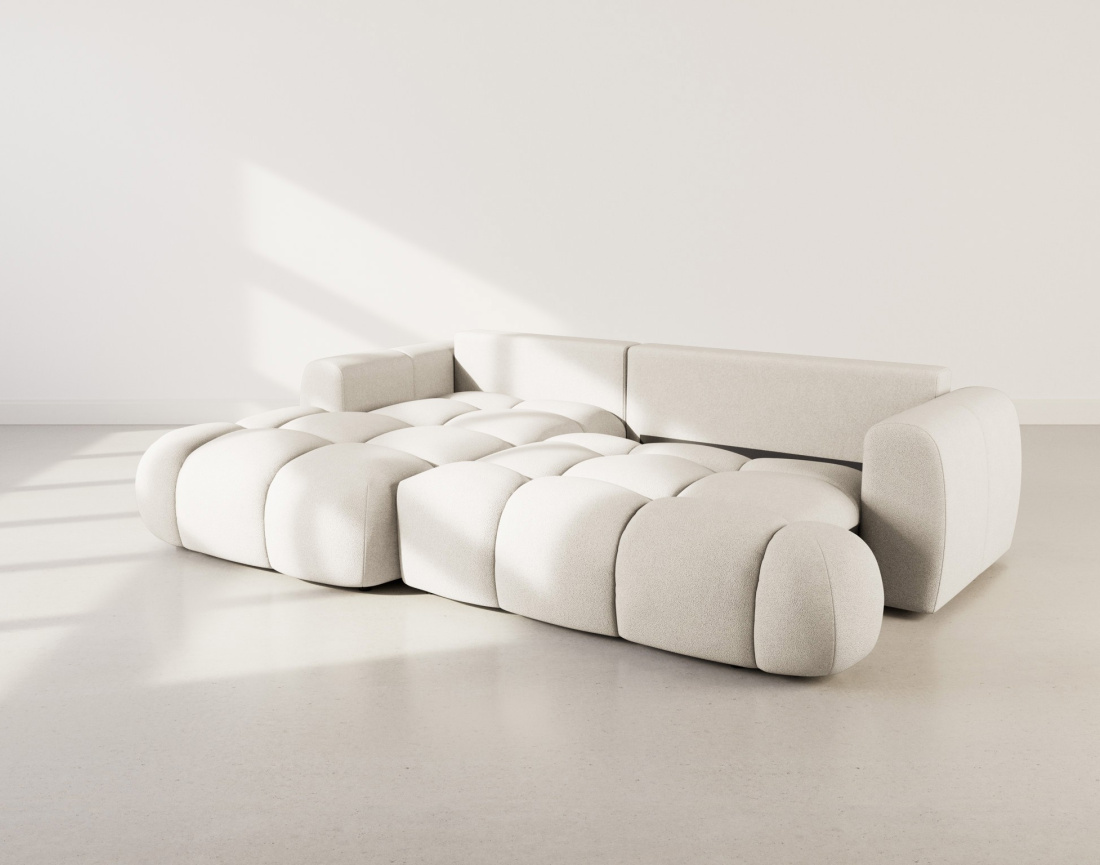 Canapé d'angle gauche 4 places convertible avec coffre en tissu bouclette Yulin