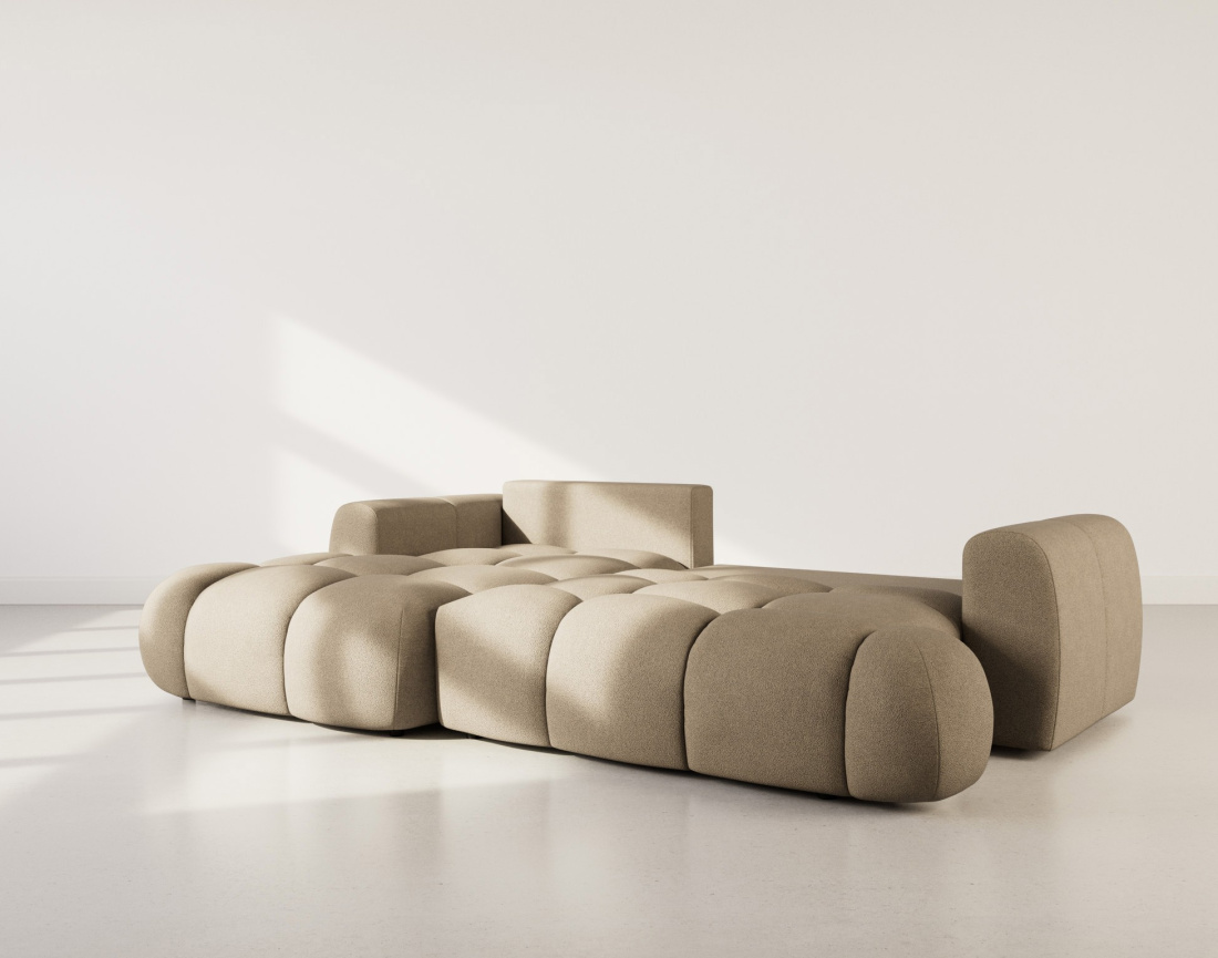 Canapé d'angle gauche 4 places convertible avec coffre en tissu bouclette Yulin