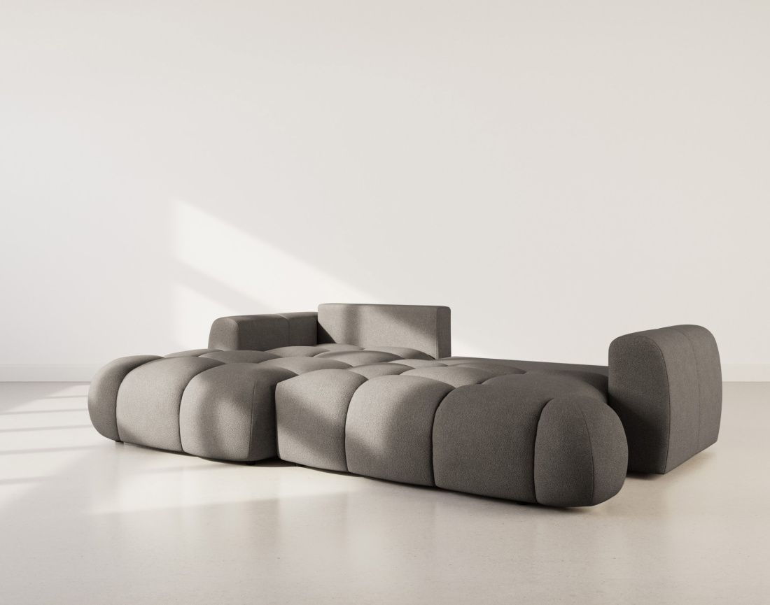 Canapé d'angle gauche 4 places convertible avec coffre en tissu bouclette Yulin