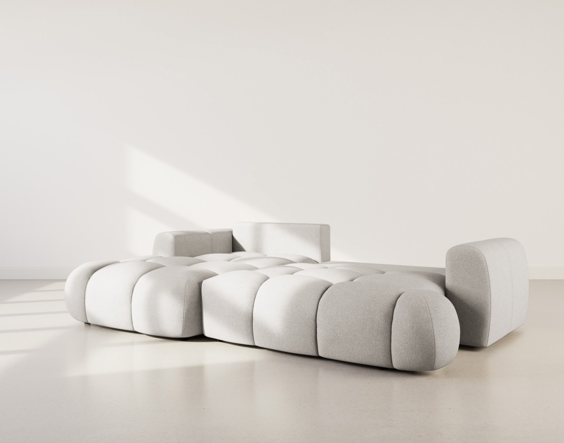 Canapé d'angle gauche 4 places convertible avec coffre en tissu bouclette Yulin