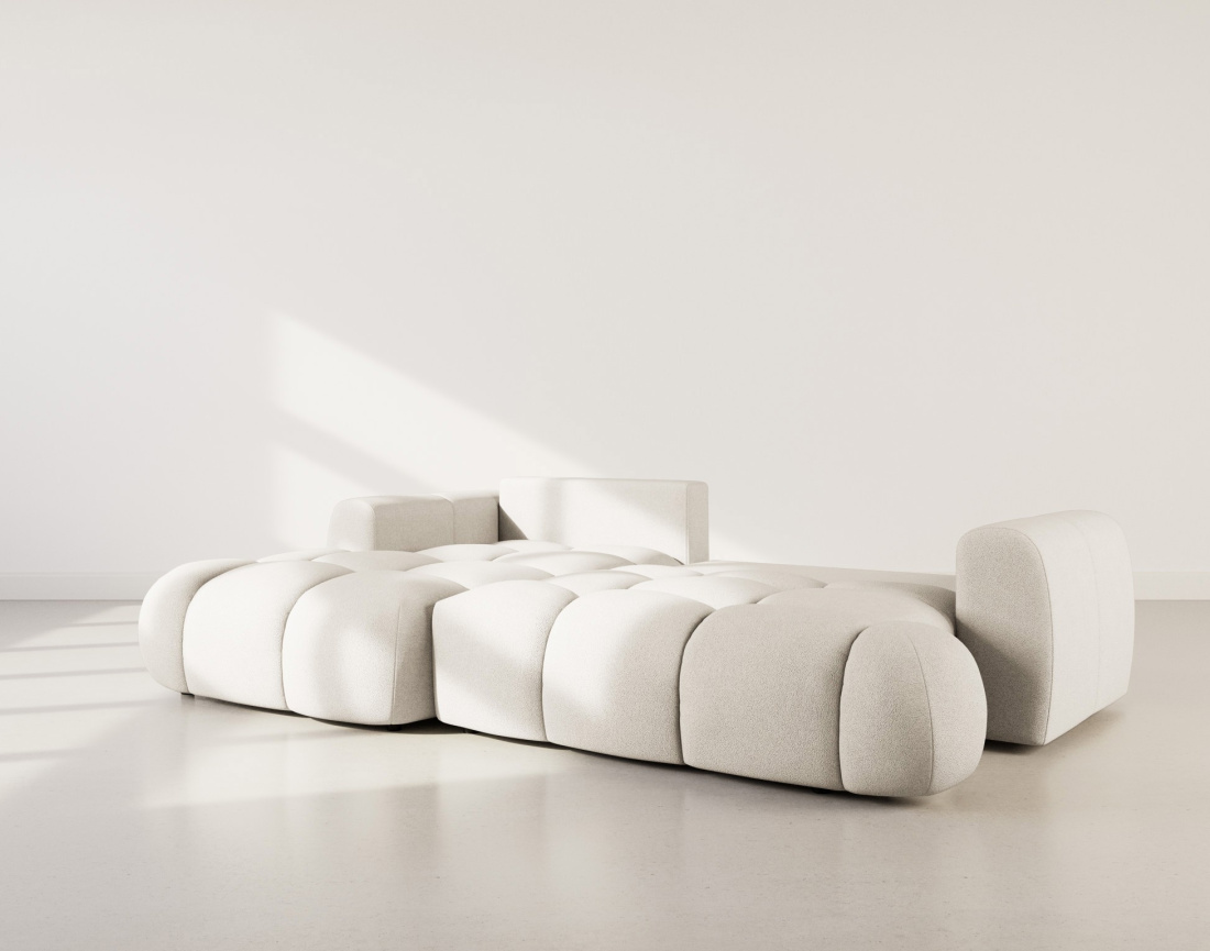 Canapé d'angle gauche 4 places convertible avec coffre en tissu bouclette Yulin