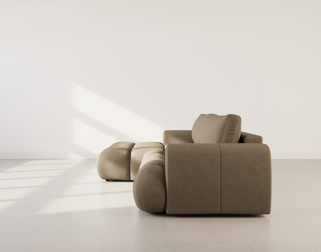 Canapé d'angle gauche 4 places convertible avec coffre en tissu bouclette Yulin