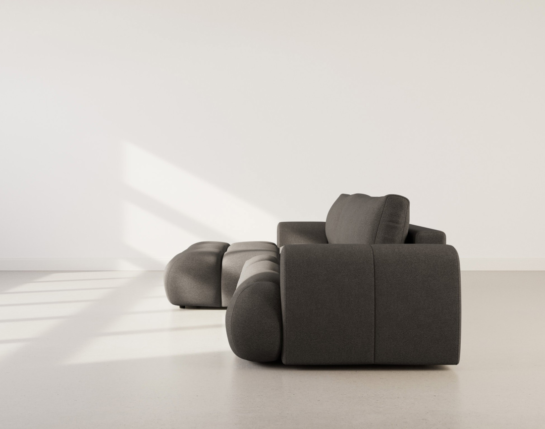 Canapé d'angle gauche 4 places convertible avec coffre en tissu bouclette Yulin