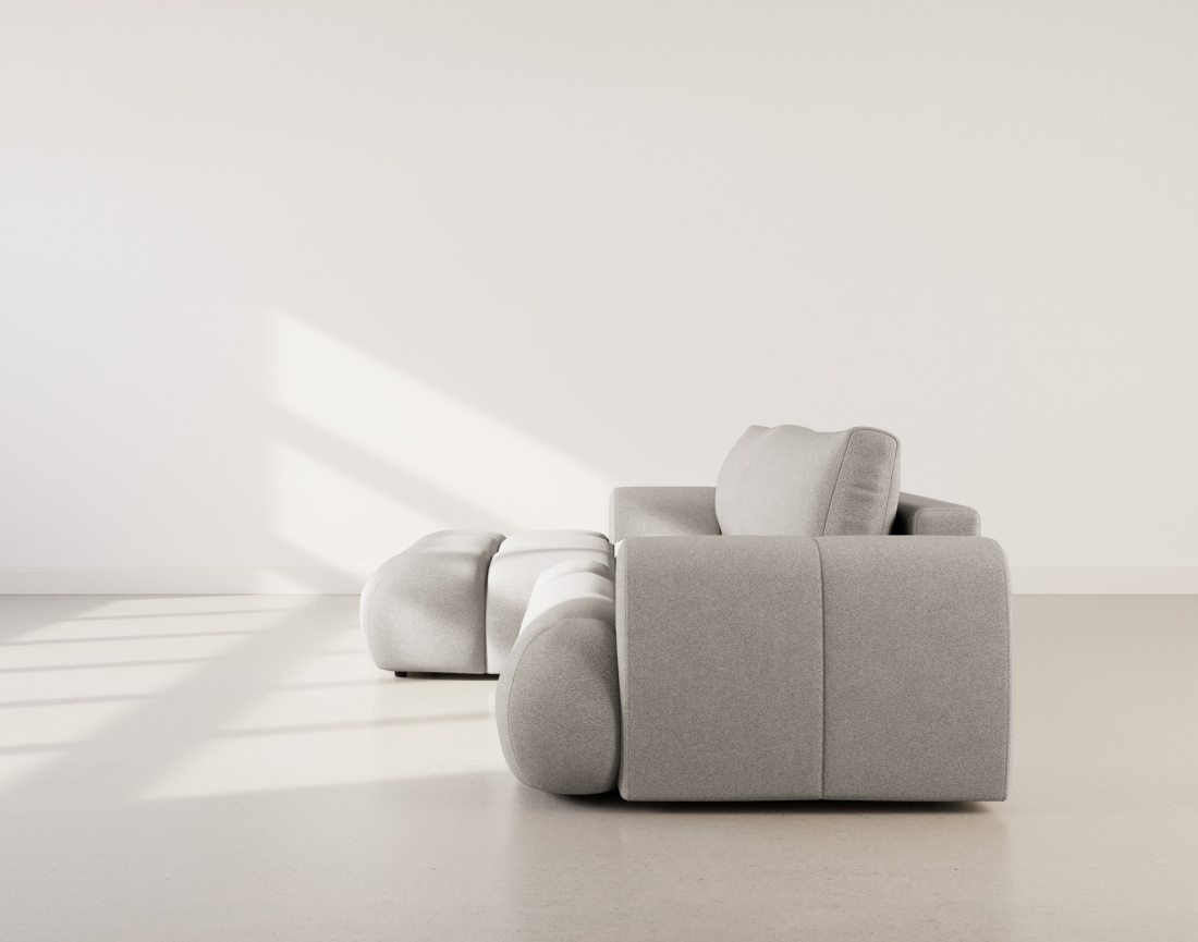 Canapé d'angle gauche 4 places convertible avec coffre en tissu bouclette Yulin