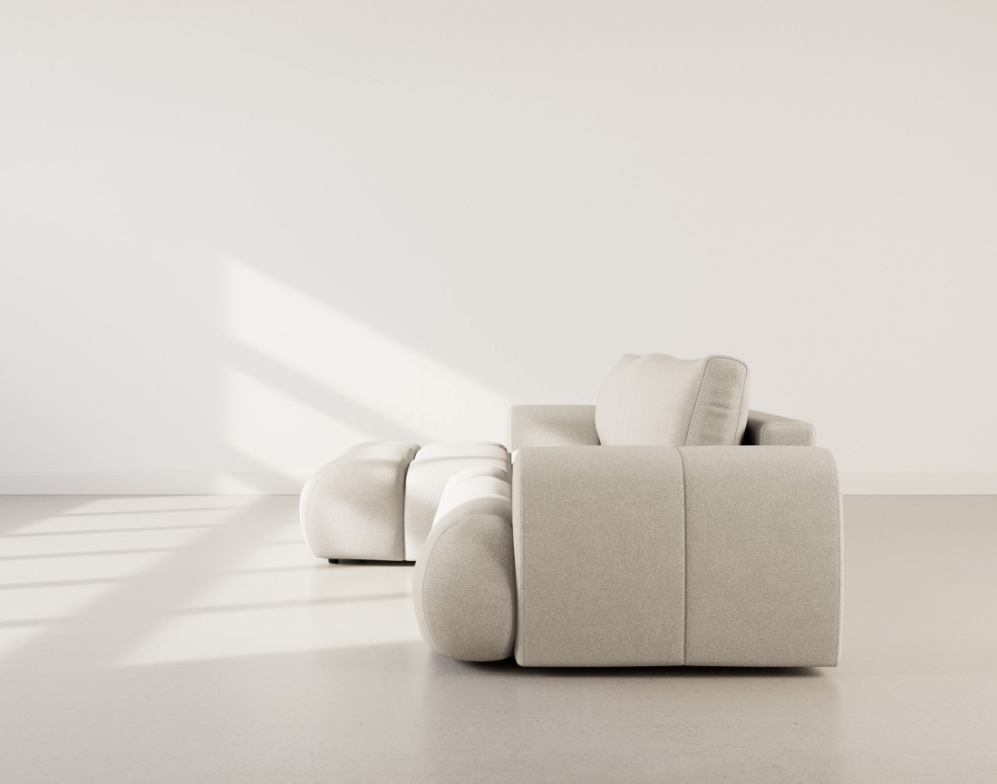 Canapé d'angle gauche 4 places convertible avec coffre en tissu bouclette Yulin