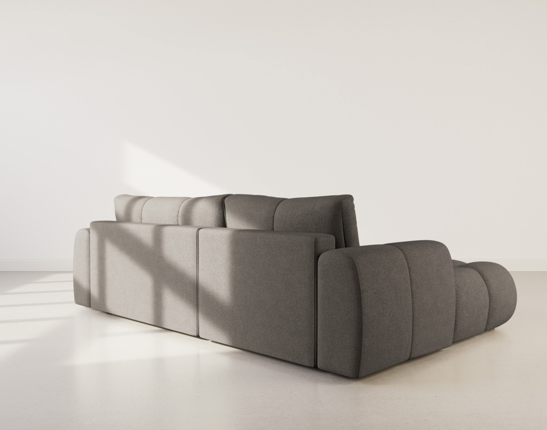 Canapé d'angle gauche 4 places convertible avec coffre en tissu bouclette Yulin