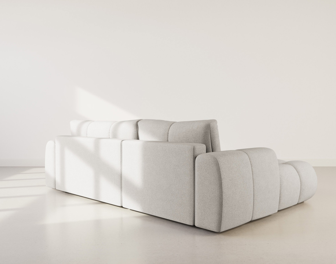 Canapé d'angle gauche 4 places convertible avec coffre en tissu bouclette Yulin