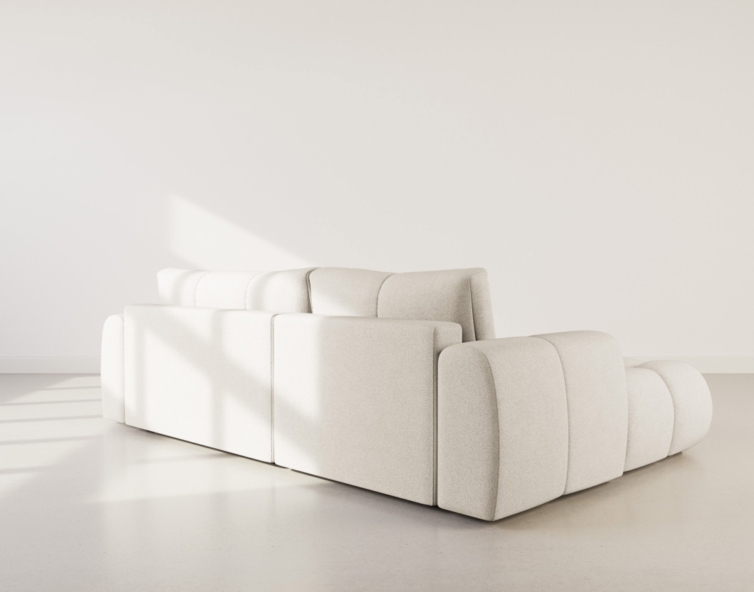 Canapé d'angle gauche 4 places convertible avec coffre en tissu bouclette Yulin