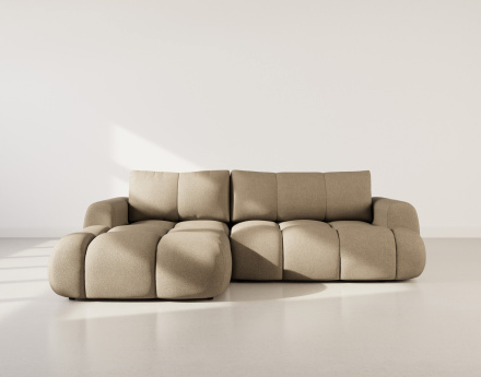 Canapé d'angle gauche 4 places convertible avec coffre en tissu bouclette Yulin