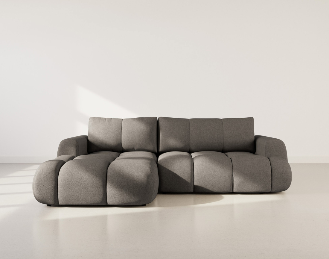 Canapé d'angle gauche 4 places convertible avec coffre en tissu bouclette Yulin