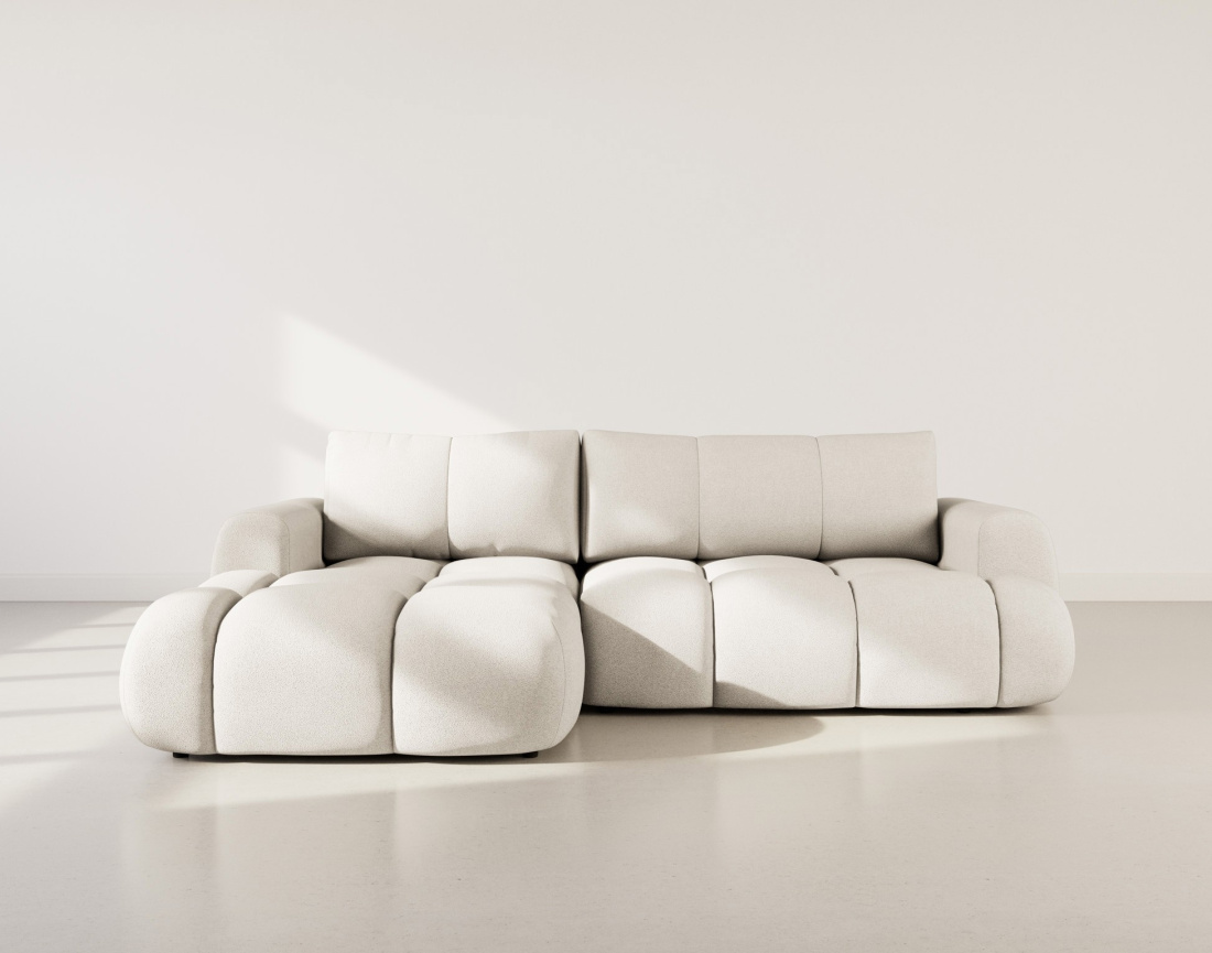 Canapé d'angle gauche 4 places convertible avec coffre en tissu bouclette Yulin