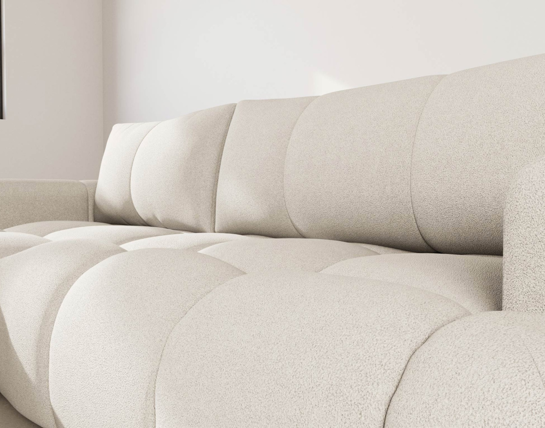 Canapé d'angle gauche 4 places convertible avec coffre en tissu bouclette Yulin