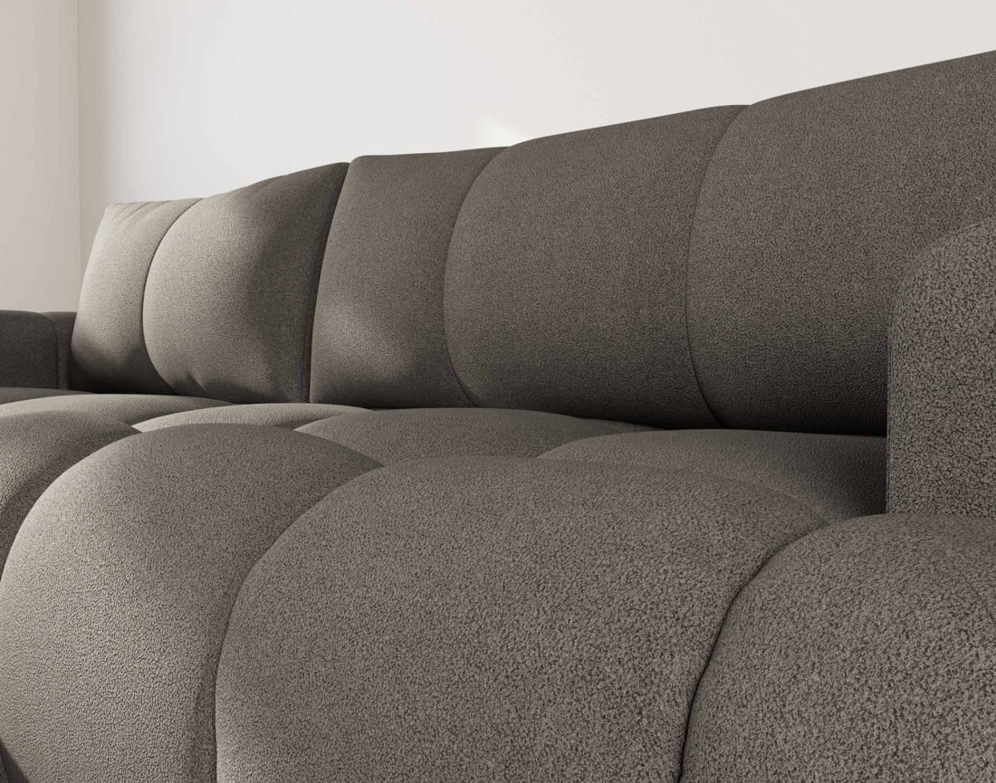 Canapé d'angle gauche 4 places convertible avec coffre en tissu bouclette Yulin