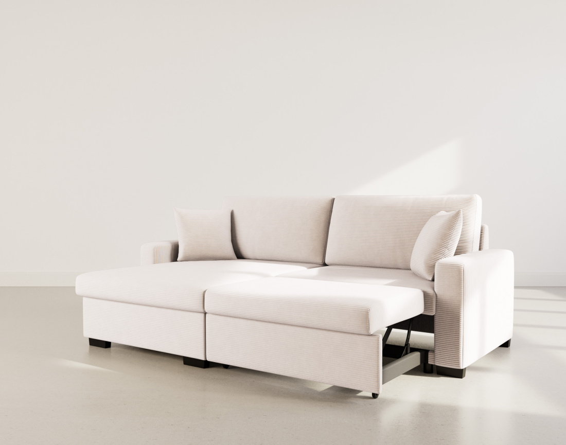 Canapé d'angle réversible 4 places convertible avec coffre en velours côtelé Gisele