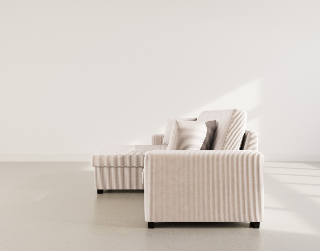 Canapé d'angle réversible 4 places convertible avec coffre en velours côtelé Gisele