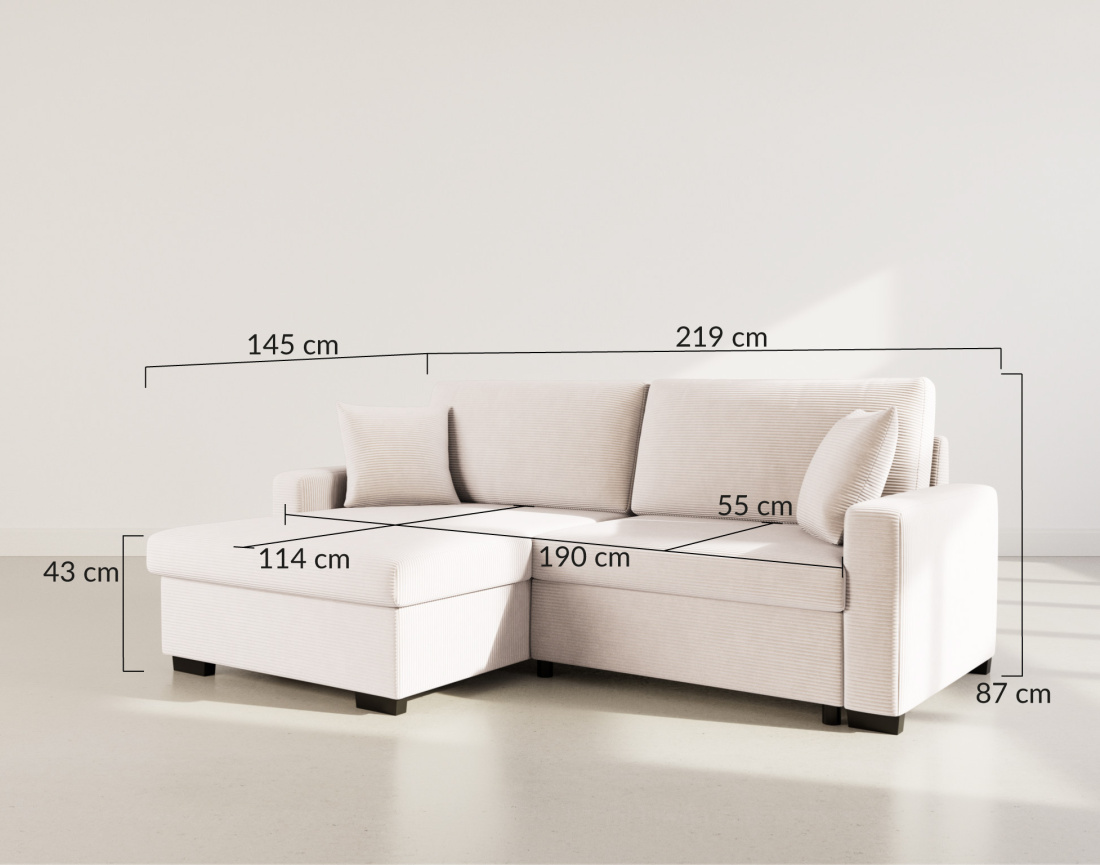 Canapé d'angle réversible 4 places convertible avec coffre en velours côtelé Gisele
