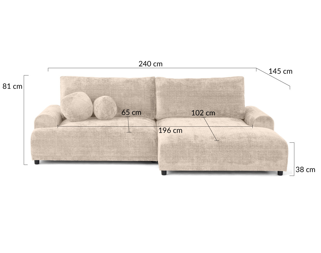 Canapé d'angle droit 4 places convertible avec coffre en velours texturé Nelly