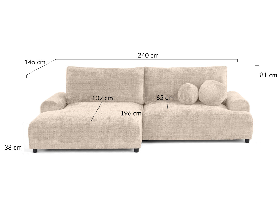 Canapé d'angle gauche 4 places convertible avec coffre en velours texturé Nelly