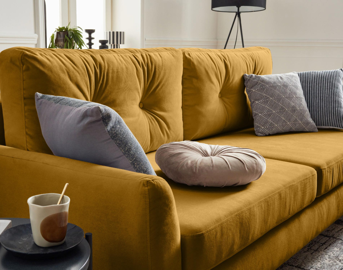 Canapé droit 3 places convertible avec coffre de rangement en velours Nils