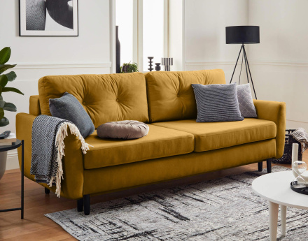 Canapé droit 3 places convertible avec coffre de rangement en velours Nils