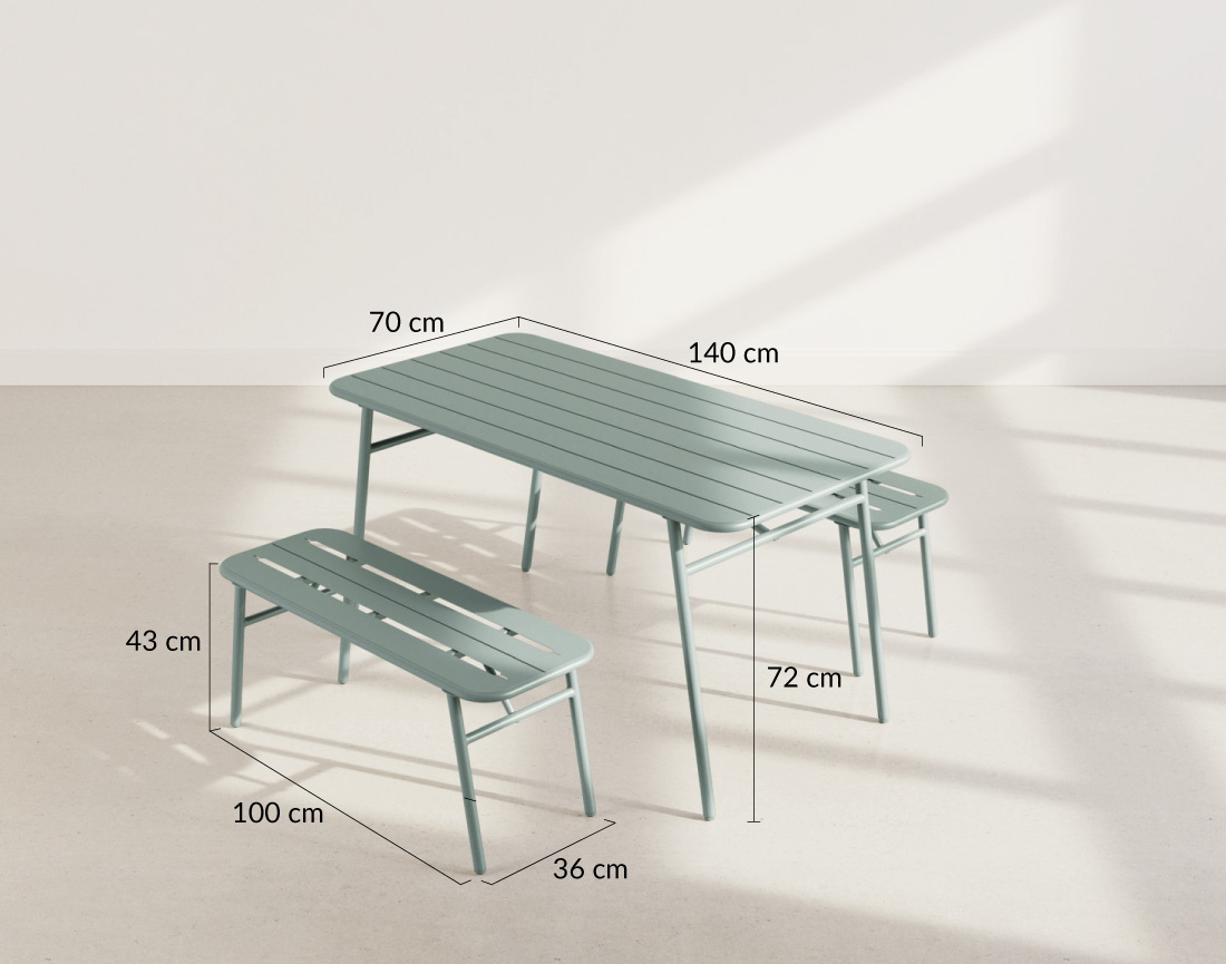 Ensemble table et bancs de jardin 4 personnes vert Ribola
