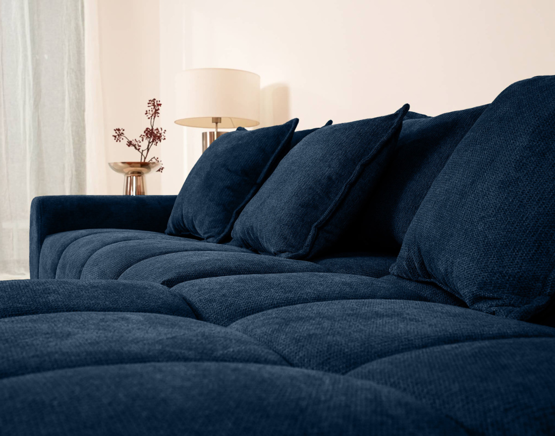 Canapé d'angle réversible 4 places avec pouf d'appoint en tissu texturé Adelaide